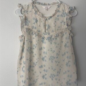 LC Lauren Conrad Cream Blouse with Light Blue Floral Print